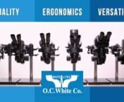 This video showcases the O.C White Co. line up of Ergo Zoom microscopes. nnThere is good reason you find O.C. White ESD safe microscopes on the production floor of almost every major electronics manufacturing services firm, defense contractor, and aerospace giant. They all demand nothing but the highest quality, precision optics, and ESD safety. Whether your inspection task calls for a simple laboratory style stereo zoom microscope, a dual-camera, ergonomically adjustable modular common main obj