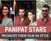 Panipat starcast Kriti Sanon and Arjun Kapoor promote Panipat. Kriti was seen wearing a saree paired with sneakers. Arjun looked dashing in a red kurta paired with blue denim jeans.