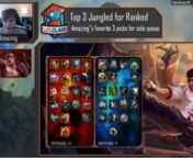 In this lesson, Amazing will go over all you will need to know about playing Jungle in the current Meta! The lesson is split into four sections: nn1). Top 3 Jungle Picks - Breakdown of the hottest picks/bansn2). What Would Amazing Do - Insight on how Amazing will react to different in-game situationsn3). LeeSin Champion Guide - All you have to know about playing LeeSin in soloquen4). Q&amp;A with Amazing. nnFor additional questions, please refer to XXX or ask us a question on our facebook or t