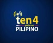 Claire Delfin Media is the content producer for the second season of Ten-4 Para Sa Pilipino (previously known in the first season as Ten 4 Pinas)—a current affairs program of Etrapanob Film Studio and Net25. The show is hosted by MMDA Chairman Francis Tolentino and co-hosted by Iya Villania-Arellano. nnTen-4 Para Sa Pilipino airs every Saturday, 2-3PM on Net25. nnPlease support Ten-4 Para Sa Pilipino online by following the show on social media:nhttp://fb.me/Ten4Pinasnhttp://twitter.com/Ten4Pi
