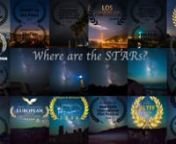 Where are the Stars? A short film on how light pollution affects the view of the night sky. It shows how the view gets progressively better as the light pollution reduces (from Los Angeles to Great Basin desert).nThanks to darksitefinder.com on finding the locations. Traveling and shooting at every level of light pollution was a challenge. Furthermore, I was mostly alone in some of the locations, which is a bit scary because of the presence of wildlife (bear, mountain lion, snake). Despite the c