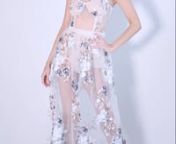 Take a long look at us. The AKIRA Label Slow Fade Floral Maxi Dress is a stunning, sheer and sexy, special occasion gown complete with a see through, mesh base, thick tank straps, lined bust and attached underlying panty, a maxi length hem, concealed back zipper and allover embroidered floral detailing. Pair with your favorite nude strappy heels and a tiny clutch to complete the look. nn-100% polyestern-Hand wash coldn-60” from shoulder to hem n(approx, measured from small)n-Importedn-Model is