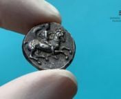 AR Stater,, 344-340 BC, 9.91g (20mm, 6h).nnHorseman riding right, helmeted and with a belt around his waist, holding shield and spear with left hand. Aspirate below / nude riding l. on dolphin with skyphos in right hand, TAPAΣ to r. and waves below.nnPedigree: Ex N. B. Hunt, II Sotheby&#39;s 21 June 1990, lot 180; Ex Nomos 125 lot 2nnReferences: Fischer-Bossert 671e (this coin), HN III 878, SNG ANS 935, SNG Loyd 171, Vlasto 448nnGrade: Well struck, with very slight wear on high points. Some sligh