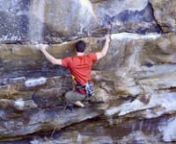 Keller climbing Trebuchet, 14b, in the New River Gorge.