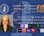 Expanding Your Search and Stopping for Directions is honored to welcome Civil Rights Icon and Executive Producer of the new Roe V. Wade Film Dr. Alveda King. nnEvangelist Alveda King is a pastoral associate of Priests for Life, director of Civil Rights for the Unborn and founder of Alveda King Ministries. The daughter of Rev. AD King and the niece of Rev. Dr. Martin Luther King Jr., Alveda is a civil rights leader and a pro-life activist. She is also a prolific author and frequent speaker whose
