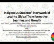 59293nnnStorywork by 5 Indigenous Canadian post-secondary students/mentees highlights their transformative learning experiences through a local-to-global service learning field school. This program was funded by the Alberta Indigenous Mentorship in Health Innovation (AIM-HI) Network as a foundation for students to succeed in Indigenous health and community-based research. Mentees were a blend of undergraduate (n=4) and graduate (n=1) from different post-secondary institutions/programs and variou