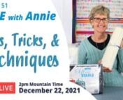 December 22, 2021, at 2:00 PM (MST) for another fun and festive episode of LIVE with Annie.nnAnnie shares her favorite projects for gifting in the nick of time! nnThese projects are fast and fun to sew. Choose the pattern that best fits your recipients&#39; needs and sew it in fabrics they&#39;ll adore.nn#LIVEwithAnnie #Sewing #Quilting #EasySewingGifts #SewingGifs #QuiltGifts #HomemadeGifts #Homemade #MeMAde #TextureMagic #Tactilesewing #SimpleSewing #PatternsByAnnie #ByAnnien--------------------------