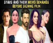 Every player of a game has its own beliefs andIt seems that this quality is not just limited to the sportspersons because being a star in Bollywood also comes with a few rules and demands and these stars make sure they move according to it or they would just deny acting at all. Well let's have a look at this video to know stars and their weird demands before signing a film.