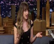 Dakota Johnson breaks down why she stacked sliced tomatoes on top of her dog after a skunk attack and sets the record straight about exactly whom she was staring at during that now-viral Jennifer Aniston Golden Globes moment - it wasn&#39;t Angelina Jolie.