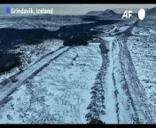 Aerial images of the aftermath of Iceland&#39;s latest volcanic eruption. Icelanders are working to get hot water supplies fixed in thousands of houses following the third volcanic eruption in two months.