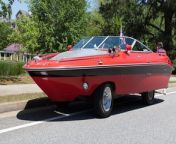 A nautical fanatic has turned a once sunken boat into a road legal, drivable car. Mark Ray designed and built his dream motor after his wife Robyn bet him that he could not do it. Robyn, 49, had been diagnosed with breast cancer and felt that Mark needed a project to take his mind from being her full time carer. He spent over &#36;7,500 on merging a GMC Jimmy with a sunken and recovered Sea Ray Bow Rider. After stripping the boat of its motor, out drive and interior – including the floor – he built it into the car that had been taken apart and left with only its chassis, seats and motor.