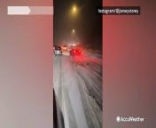 This sports car on Interstate 70 in Clear Creek County, Colorado, was spotted struggling to drive on the snowy highway. It was seen sliding slightly on its side on March 2.