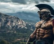 Prompt Midjourney : Spartan warrior with traditional helmet, stands in a valley with surrounding mountains, with defiant attitude, in a breathtaking landscape, realistic photography, --aspect 4:5