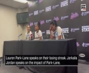 Jerkaila Jordan, Lauren Park-Lane, and Darrione Rogers speak to the media.
