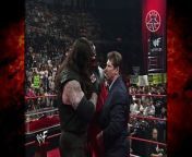 Raw is War 1998 the brothers of destruction break Vinces&#39;s leg with steel steps.&#60;br/&#62;&#60;br/&#62;I gotta admit vince made me laugh with this promo.