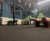 This woman attempted to do burpees for the first time with a box jump. As soon as she jumped and landed on the box, she lost her balance and fell.