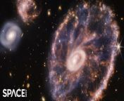 See composite views of the Cartwheel Galaxy captured by the James Webb Space Telescope. The galaxy is 500 million light years away and has also been imaged by Hubble Space Telescope, comparison shown in the video. &#60;br/&#62;&#60;br/&#62;Credit: Space.com &#124; footage courtesy: NASA, ESA, CSA, STScI, K. Borne (STScI) &#124; edited by Steve Spaleta&#60;br/&#62;Music: Stratosphere Voyage by Spirits Of Our Dreams / courtesy of Epidemic Sound