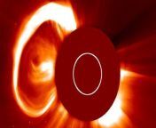 An M3-class solar flare that lasted about 3 hours created a massive coronal mass ejection. The Solar Dynamics Observatory (SDO) and the Solar and Heliospheric Observatory (SOHO) captured the fireworks.&#60;br/&#62;&#60;br/&#62;Credit: Space.com &#124; footage courtesy: NASA/SDO/ESA/SOHO/Helio Viewer&#124; edited by Steve Spaleta&#60;br/&#62;Music: Whispering Wind by Ethan Sloan / courtesy of Epidemic Sound