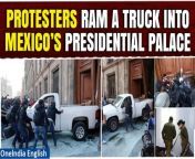 In an unprecedented display of frustration, a group in Mexico forcefully breached the door of the country&#39;s presidential palace, demanding justice for the disappearance of 42 students in 2014. Video footage aired on local television stations captured the moment protesters rammed the door using a white pickup truck from Mexico&#39;s state electrical company. President Andres Manuel Lopez Obrador was conducting his daily morning press conference inside the palace when the incident occurred. &#60;br/&#62; &#60;br/&#62;#MexicoProtest #PresidentialPalace #StudentDisappearance #AndresManuelLopezObrador #JusticeForStudents #ProtestAction #HumanRights #Accountability #Transparency #PoliticalUnrest #CivilRights #SocialJustice #Demonstration #GovernmentAccountability #EndImpunity #PeacefulProtest #Solidarity #DemandForJustice #Activism #CivilDisobedience&#60;br/&#62;~PR.152~ED.103~