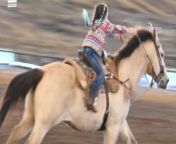 Christyn has shared mindblowing footage of her motivated nine-year-old girl doing what she loves and does best: barrel racing!&#60;br/&#62;&#60;br/&#62;Watch as this young equestrian enthusiast fearlessly takes on the barrels, fueled by her passion and dedication. &#60;br/&#62;&#60;br/&#62;With each swift turn and graceful maneuver, she showcases not only her remarkable skill but also the deep connection she shares with her favorite horse.&#60;br/&#62;&#60;br/&#62;It&#39;s a joyous celebration of courage, determination, and the unbreakable bond between a rider and her faithful companion. &#60;br/&#62;Location: Darrow, United States&#60;br/&#62; &#60;br/&#62;WooGlobe Ref : WGA189376&#60;br/&#62;For licensing and to use this video, please email licensing@wooglobe.com