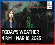 Today&#39;s Weather, 4 P.M. &#124; Mar. 16, 2024&#60;br/&#62;&#60;br/&#62;Video Courtesy of DOST-PAGASA&#60;br/&#62;&#60;br/&#62;Subscribe to The Manila Times Channel - https://tmt.ph/YTSubscribe &#60;br/&#62;&#60;br/&#62;Visit our website at https://www.manilatimes.net &#60;br/&#62;&#60;br/&#62;Follow us: &#60;br/&#62;Facebook - https://tmt.ph/facebook &#60;br/&#62;Instagram - https://tmt.ph/instagram &#60;br/&#62;Twitter - https://tmt.ph/twitter &#60;br/&#62;DailyMotion - https://tmt.ph/dailymotion &#60;br/&#62;&#60;br/&#62;Subscribe to our Digital Edition - https://tmt.ph/digital &#60;br/&#62;&#60;br/&#62;Check out our Podcasts: &#60;br/&#62;Spotify - https://tmt.ph/spotify &#60;br/&#62;Apple Podcasts - https://tmt.ph/applepodcasts &#60;br/&#62;Amazon Music - https://tmt.ph/amazonmusic &#60;br/&#62;Deezer: https://tmt.ph/deezer &#60;br/&#62;Tune In: https://tmt.ph/tunein&#60;br/&#62;&#60;br/&#62;#themanilatimes&#60;br/&#62;#WeatherUpdateToday &#60;br/&#62;#WeatherForecast&#60;br/&#62;