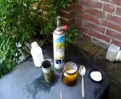 Here I prepare a plaster-aluminum Thermite reaction. &#60;br/&#62;The mixture is&#60;br/&#62;108 gr aluminum powder and &#60;br/&#62;204 gr of white plaster powder.&#60;br/&#62;&#60;br/&#62;The simpliest and cheapest plaster U can &#60;br/&#62;get in any hardware store. &#60;br/&#62;For example this plaster U need to fill the spaces after &#60;br/&#62;mounting dry-wall panels.&#60;br/&#62;&#60;br/&#62;I did NOT heat up the paster powder to get rid of the crystal-water in it &#60;br/&#62;&#60;br/&#62;(CaSO4 * 1/2H2O)&#60;br/&#62;&#60;br/&#62;USE DRY POWDER of course. Dont buy any ready&#60;br/&#62;mixtures filled up with sand or so.&#60;br/&#62;&#60;br/&#62;Forget about any oxidizers and dealers askin&#39;&#60;br/&#62;what U wanna do with it.&#60;br/&#62;&#60;br/&#62;The container for the mixture has been the &#60;br/&#62;EMPTY tube of an old German military smoke grenade for exercise purpose.&#60;br/&#62;&#60;br/&#62;But U can use any other cans and paper-rolls as well, of course.&#60;br/&#62;&#60;br/&#62;At the end of the reaction U can see a &#92;