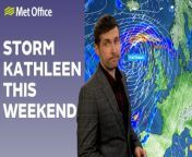 This is a Met Office UK Weather forecast looking at Storm Kathleen recorded on 04/04/2024.&#60;br/&#62;&#60;br/&#62;It has been a few months since we had a named storm, and now here comes Storm Kathleen. An seasonably deep area of low pressure will push up from the southwest bringing very strong winds to western parts of the UK on Saturday, and far northern areas on Sunday. As well as the disruptive winds, Storm Kathleen will drag in very warm air lifting temperatures above 20C in the southeast on Saturday.&#60;br/&#62;&#60;br/&#62;Bringing you today’s weather forecast is Alex Burkill.&#60;br/&#62;