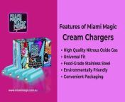 Miami Magic Cream Chargers are designed to elevate your culinary creations with their exceptional features. Crafted with premium-quality materials, these cream chargers ensure consistent and reliable performance every time. The chargers are compatible with all standard cream dispensers, offering versatility and convenience in use. With their precise design, they provide a seamless and hassle-free experience, allowing you to effortlessly create perfectly whipped cream for a variety of dishes and beverages. &#60;br/&#62;&#60;br/&#62;Additionally, Miami Magic Cream Chargers are food-grade and comply with the highest safety standards, ensuring the purity and quality of your whipped cream. Whether you&#39;re a professional chef, bartender, or home cook, these cream chargers are the ideal choice for adding a touch of elegance and sophistication to your culinary creations. Trust Miami Magic for premium cream chargers that deliver outstanding results and enhance your dining experience.&#60;br/&#62;&#60;br/&#62;For Food Grade N2O Cylinders visit at - https://www.miamimagic.com.au/collections/0-95-culinary-grade-cylinders-580g-n20-canisters&#60;br/&#62;