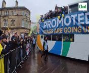 Stage open top bus through Mansfield to celebrate promotion.
