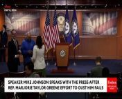 House Speaker Mike Johnson (R-LA) spoke to the press on Wednesday after Rep. Marjorie Taylor Greene (R-GA) effort to oust him failed. &#60;br/&#62;