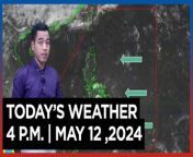 Today&#39;s Weather, 4 P.M. &#124; May 12, 2024&#60;br/&#62;&#60;br/&#62;Video Courtesy of DOST-PAGASA&#60;br/&#62;&#60;br/&#62;Subscribe to The Manila Times Channel - https://tmt.ph/YTSubscribe &#60;br/&#62;&#60;br/&#62;Visit our website at https://www.manilatimes.net &#60;br/&#62;&#60;br/&#62;Follow us: &#60;br/&#62;Facebook - https://tmt.ph/facebook &#60;br/&#62;Instagram - https://tmt.ph/instagram &#60;br/&#62;Twitter - https://tmt.ph/twitter &#60;br/&#62;DailyMotion - https://tmt.ph/dailymotion &#60;br/&#62;&#60;br/&#62;Subscribe to our Digital Edition - https://tmt.ph/digital &#60;br/&#62;&#60;br/&#62;Check out our Podcasts: &#60;br/&#62;Spotify - https://tmt.ph/spotify &#60;br/&#62;Apple Podcasts - https://tmt.ph/applepodcasts &#60;br/&#62;Amazon Music - https://tmt.ph/amazonmusic &#60;br/&#62;Deezer: https://tmt.ph/deezer &#60;br/&#62;Tune In: https://tmt.ph/tunein&#60;br/&#62;&#60;br/&#62;#themanilatimes&#60;br/&#62;#WeatherUpdateToday &#60;br/&#62;#WeatherForecast&#60;br/&#62;