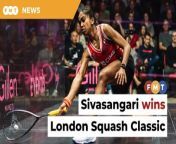 Asian Games champion S Sivasangari wins the inaugural London Squash Classic after defeating world No 2 Hania El Hammamy of Egypt.&#60;br/&#62;&#60;br/&#62;&#60;br/&#62;Read More: https://www.freemalaysiatoday.com/category/nation/2024/04/02/sivansangiri-takes-first-squash-world-tour-gold-level-title/&#60;br/&#62;&#60;br/&#62;Laporan Lanjut: https://www.freemalaysiatoday.com/category/bahasa/tempatan/2024/04/02/sivasangari-raih-gelaran-juara-london-klasik/&#60;br/&#62;&#60;br/&#62;Free Malaysia Today is an independent, bi-lingual news portal with a focus on Malaysian current affairs.&#60;br/&#62;&#60;br/&#62;Subscribe to our channel - http://bit.ly/2Qo08ry&#60;br/&#62;------------------------------------------------------------------------------------------------------------------------------------------------------&#60;br/&#62;Check us out at https://www.freemalaysiatoday.com&#60;br/&#62;Follow FMT on Facebook: https://bit.ly/49JJoo5&#60;br/&#62;Follow FMT on Dailymotion: https://bit.ly/2WGITHM&#60;br/&#62;Follow FMT on X: https://bit.ly/48zARSW &#60;br/&#62;Follow FMT on Instagram: https://bit.ly/48Cq76h&#60;br/&#62;Follow FMT on TikTok : https://bit.ly/3uKuQFp&#60;br/&#62;Follow FMT Berita on TikTok: https://bit.ly/48vpnQG &#60;br/&#62;Follow FMT Telegram - https://bit.ly/42VyzMX&#60;br/&#62;Follow FMT LinkedIn - https://bit.ly/42YytEb&#60;br/&#62;Follow FMT Lifestyle on Instagram: https://bit.ly/42WrsUj&#60;br/&#62;Follow FMT on WhatsApp: https://bit.ly/49GMbxW &#60;br/&#62;------------------------------------------------------------------------------------------------------------------------------------------------------&#60;br/&#62;Download FMT News App:&#60;br/&#62;Google Play – http://bit.ly/2YSuV46&#60;br/&#62;App Store – https://apple.co/2HNH7gZ&#60;br/&#62;Huawei AppGallery - https://bit.ly/2D2OpNP&#60;br/&#62;&#60;br/&#62;#FMTNews #Sivasangari #WorldTourGold #LondonSquashClassic