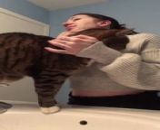 The cat witnessed its owner&#39;s skincare routine while sitting on the bathroom countertop. They even pawed at their owner&#39;s face, requesting that they groom theirs as well.