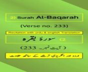 In this video, we present the beautiful recitation of Surah Al-Baqarah Ayah/Verse/Ayat 233 in Arabic, accompanied by English and Urdu translations with on-screen display. To facilitate a comprehensive understanding, we have included accurate and eloquent translations in English and Urdu.&#60;br/&#62;&#60;br/&#62;Surah Al-Baqarah, Ayah 233 (Arabic Recitation): “ وَٱلۡوَٰلِدَٰتُ يُرۡضِعۡنَ أَوۡلَٰدَهُنَّ حَوۡلَيۡنِ كَامِلَيۡنِۖ لِمَنۡ أَرَادَ أَن يُتِمَّ ٱلرَّضَاعَةَۚ وَعَلَى ٱلۡمَوۡلُودِ لَهُۥ رِزۡقُهُنَّ وَكِسۡوَتُهُنَّ بِٱلۡمَعۡرُوفِۚ لَا تُكَلَّفُ نَفۡسٌ إِلَّا وُسۡعَهَاۚ لَا تُضَآرَّ وَٰلِدَةُۢ بِوَلَدِهَا وَلَا مَوۡلُودٞ لَّهُۥ بِوَلَدِهِۦۚ ”&#60;br/&#62;&#60;br/&#62;Surah Al-Baqarah, Verse 233 (English Translation): “ Mothers may nurse [i.e., breastfeed] their children two complete years for whoever wishes to complete the nursing [period]. Upon the father is their [i.e., the mothers&#39;] provision and their clothing according to what is acceptable. No person is charged with more than his capacity. No mother should be harmed through her child, and no father through his child. ”&#60;br/&#62;&#60;br/&#62;Surah Al-Baqarah, Ayat 233 (Urdu Translation): “ مائیں اپنی اوﻻد کو دو سال کامل دودھ پلائیں جن کا اراده دودھ پلانے کی مدت بالکل پوری کرنے کا ہو اور جن کے بچے ہیں ان کے ذمہ ان کا روٹی کپڑا ہے جو مطابق دستور کے ہو۔ ہر شخص اتنی ہی تکلیف دیا جاتا ہے جتنی اس کی طاقت ہو۔ ماں کو اس کے بچہ کی وجہ سے یا باپ کو اس کی اوﻻدکی وجہ سے کوئی ضرر نہ پہنچایا جائے۔ ”&#60;br/&#62;&#60;br/&#62;The English translation by Saheeh International and the Urdu translation by Maulana Muhammad Junagarhi, both published by the renowned King Fahd Glorious Qur&#39;an Printing Complex (KFGQPC). Surah Al-Baqarah is the second chapter of the Quran.&#60;br/&#62;&#60;br/&#62;For our Arabic, English, and Urdu speaking audiences, we have provided recitation of Ayah 233 in Arabic and translations of Surah Al-Baqarah Verse/Ayat 233 in English/Urdu.&#60;br/&#62;&#60;br/&#62;Join Us On Social Media: Don&#39;t forget to subscribe, follow, like, share, retweet, and comment on all social media platforms on @QuranHadithPro . &#60;br/&#62;➡All Social Handles: https://www.linktr.ee/quranhadithpro&#60;br/&#62;&#60;br/&#62;Copyright DISCLAIMER: ➡ https://rebrand.ly/CopyrightDisclaimer_QuranHadithPro &#60;br/&#62;Privacy Policy and Affiliate/Referral/Third Party DISCLOSURE: ➡ https://rebrand.ly/PrivacyPolicyDisclosure_QuranHadithPro &#60;br/&#62;&#60;br/&#62;#SurahAlBaqarah #surahbaqarah #SurahBaqara #surahbakara #SurahBakarah #quranhadithpro #qurantranslation #verse233 #ayah233 #ayat233 #QuranRecitation #qurantilawat #quranverses #quranicverse #EnglishTranslation #UrduTranslation #IslamicTeachings #سورہ_بقرہ# سورةالبقرة .