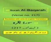 In this video, we present the beautiful recitation of Surah Al-Baqarah Ayah/Verse/Ayat 217 in Arabic, accompanied by English and Urdu translations with on-screen display. To facilitate a comprehensive understanding, we have included accurate and eloquent translations in English and Urdu.&#60;br/&#62;&#60;br/&#62;Surah Al-Baqarah, Ayah 217 (Arabic Recitation): “ وَلَا يَزَالُونَ يُقَٰتِلُونَكُمۡ حَتَّىٰ يَرُدُّوكُمۡ عَن دِينِكُمۡ إِنِ ٱسۡتَطَٰعُواْۚ وَمَن يَرۡتَدِدۡ مِنكُمۡ عَن دِينِهِۦ فَيَمُتۡ وَهُوَ كَافِرٞ فَأُوْلَٰٓئِكَ حَبِطَتۡ أَعۡمَٰلُهُمۡ فِي ٱلدُّنۡيَا وَٱلۡأٓخِرَةِۖ وَأُوْلَٰٓئِكَ أَصۡحَٰبُ ٱلنَّارِۖ هُمۡ فِيهَا خَٰلِدُونَ ”&#60;br/&#62;&#60;br/&#62;Surah Al-Baqarah, Verse 217 (English Translation): “ And they will continue to fight you until they turn you back from your religion if they are able. And whoever of you reverts from his religion [to disbelief] and dies while he is a disbeliever - for those, their deeds have become worthless in this world and the Hereafter, and those are the companions of the Fire; they will abide therein eternally. ”&#60;br/&#62;&#60;br/&#62;Surah Al-Baqarah, Ayat 217 (Urdu Translation): “ یہ لوگ تم سے لڑائی بھڑائی کرتے ہی رہیں گے یہاں تک کہ اگر ان سے ہوسکے تو تمہیں تمہارے دین سے مرتد کردیں اور تم میں سے جو لوگ اپنے دین سے پلٹ جائیں اور اسی کفر کی حالت میں مریں، ان کے اعمال دنیوی اور اخروی سب غارت ہوجائیں گے۔ یہ لوگ جہنمی ہوں گے اور ہمیشہ ہمیشہ جہنم میں ہی رہیں گے۔ ”&#60;br/&#62;&#60;br/&#62;The English translation by Saheeh International and the Urdu translation by Maulana Muhammad Junagarhi, both published by the renowned King Fahd Glorious Qur&#39;an Printing Complex (KFGQPC). Surah Al-Baqarah is the second chapter of the Quran.&#60;br/&#62;&#60;br/&#62;For our Arabic, English, and Urdu speaking audiences, we have provided recitation of Ayah 217 in Arabic and translations of Surah Al-Baqarah Verse/Ayat 217 in English/Urdu.&#60;br/&#62;&#60;br/&#62;Join Us On Social Media: Don&#39;t forget to subscribe, follow, like, share, retweet, and comment on all social media platforms on @QuranHadithPro . &#60;br/&#62;➡All Social Handles: https://www.linktr.ee/quranhadithpro&#60;br/&#62;&#60;br/&#62;Copyright DISCLAIMER: ➡ https://rebrand.ly/CopyrightDisclaimer_QuranHadithPro &#60;br/&#62;Privacy Policy and Affiliate/Referral/Third Party DISCLOSURE: ➡ https://rebrand.ly/PrivacyPolicyDisclosure_QuranHadithPro &#60;br/&#62;&#60;br/&#62;#SurahAlBaqarah #surahbaqarah #SurahBaqara #surahbakara #SurahBakarah #quranhadithpro #qurantranslation #verse217 #ayah217 #ayat217 #QuranRecitation #qurantilawat #quranverses #quranicverse #EnglishTranslation #UrduTranslation #IslamicTeachings #سورہ_بقرہ# سورةالبقرة .