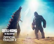Godzilla x Kong: The New Empire &#124; Official Trailer 2&#60;br/&#62;&#60;br/&#62;The guardians of nature. The protectors of humanity. The rise of a new empire. #GodzillaXKong - Only in Theaters March 29.&#60;br/&#62;&#60;br/&#62;The epic battle continues! Legendary Pictures’ cinematic Monsterverse follows up the explosive showdown of “Godzilla vs. Kong” with an all-new adventure that pits the almighty Kong and the fearsome Godzilla against a colossal undiscovered threat hidden within our world, challenging their very existence—and our own. “Godzilla x Kong: The New Empire” delves further into the histories of these Titans and their origins, as well as the mysteries of Skull Island and beyond, while uncovering the mythic battle that helped forge these extraordinary beings and tied them to humankind forever.&#60;br/&#62;&#60;br/&#62;Once again at the helm is director Adam Wingard. The film stars Rebecca Hall (“Godzilla vs. Kong,” “The Night House”), Brian Tyree Henry (“Godzilla vs. Kong,” “Bullet Train”), Dan Stevens (“Gaslit,” “Legion,” “Beauty and the Beast”), Kaylee Hottle (“Godzilla vs. Kong”), Alex Ferns (“The Batman,” “Wrath of Man,” “Chernobyl”) and Fala Chen (“Irma Vep,” “Shang Chi and the Legend of the Ten Rings”).&#60;br/&#62;&#60;br/&#62;The screenplay is by Terry Rossio (“Godzilla vs. Kong” the “Pirates of the Caribbean” series) and Simon Barrett (“You’re Next”) and Jeremy Slater (“Moon Knight”), from a story by Rossio &amp; Wingard &amp; Barrett, based on the character “Godzilla” owned and created by TOHO Co., Ltd. The film is produced by Mary Parent, Alex Garcia, Eric Mcleod, Thomas Tull and Brian Rogers. The executive producers are Wingard, Jen Conroy, Jay Ashenfelter, Yoshimitsu Banno, Kenji Okuhira.&#60;br/&#62;&#60;br/&#62;Once again, Wingard is collaborating with director of photography Ben Seresin (“Godzilla vs. Kong,” “World War Z”), production designer Tom Hammock (“Godzilla vs. Kong,” “X,” “The Guest”), editor Josh Schaeffer (“Godzilla vs. Kong,” “Molly’s Game”), costume designer Emily Seresin (“The Invisible Man,” “Top of the Lake”). The composers are Tom Holkenborg (“Godzilla vs. Kong,” “Mad Max: Fury Road”) and Antonio Di Iorio (additional music on “Godzilla vs. Kong,” the “Sonic the Hedgehog” films).&#60;br/&#62;&#60;br/&#62;Warner Bros. Pictures and Legendary Pictures Present a Legendary Pictures Production, A Film By Adam Wingard, “Godzilla x Kong: The New Empire.” It is slated for release nationwide only in theaters and IMAX on March 29, 2024 and beginning 27 March 2024 internationally, distributed by Warner Bros. Pictures except in Japan, where the film will be distributed by Toho Co., Ltd and in mainland China, where it will be distributed by Legendary East.