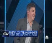 Shares of Netflix soared 10% after Atlantic Equities upgraded the stock.Netflix is still down 60% this year. &#60;br/&#62;&#60;br/&#62;Dan says Netflix looks like it&#39;s ready to party.He said the very thing that took the stock down could take the stock back up. &#60;br/&#62;&#60;br/&#62;Guy says the move down to &#36;180 was hair raising, but it was the first time you could buy Netflix at a market valuation.