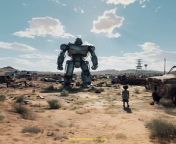 Prompt Midjourney : photo realistic iron giant playing hide and seek in a desert scrapyard with a ten year old boy. Wide angle. 4K. Daytime --ar 1:1