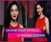 Actress Gauahar Khan got angry with the paparazzi at the screening of the film Shaitaan. Gauahar schooled the paps at the event. Gauahar looked beautiful in a red gown. A video of the actress schooling the paparazzi has gone viral. In the video, Gauahar can be heard saying, “You should learn how to talk.” The clip clearly shows that Gauahar is not happy with what the paps said. Later, Gauahar walks out. However, it is not clear what exactly made Gauahar angry. Watch the video to know more.&#60;br/&#62;
