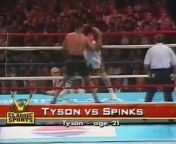 June 27 1988 -- Michael Spinks, Atlantic City, N.J., KO 1 (Retained Undisputed World Heavyweight Title)&#60;br/&#62;&#60;br/&#62;Mike Tyson takes on number one contender Michael Spinks. Half way through the first round Tyson springs into action with an awesome body shot putting Spinks down for the first time in his career.