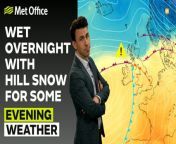 Outbreaks of rain will continue to spread northwards across south-west England, Wales, and Northern Ireland, into central and northern areas overnight and into Friday morning. The rain will be heavy in places and hill snow will start to fall over high ground across northern England and Scotland. More outbreaks of rain will affect the south and central areas of England and Wales during the morning. – This is the Met Office UK Weather forecast for the evening of 04/04/24 . Bringing you today’s weather forecast is Aidan McGivern.