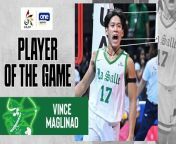 Vince Maglinao has a strong game on both ends for DLSU as the Green Spikers keep their twice-to-beat hopes alive.