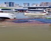 Sharjah Residents in flooded areas notice oil slick for over 2 kilometers in accumulated water from pussy water lic