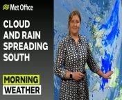 Cloud and outbreaks of rain continue to push south across Northern England, parts of the Midlands into Wales and parts of southwest England through the day. Drier and brighter across East Anglia and southeast England and also northern Scotland. Feeling pleasant in the sunshine across Scotland but cool across North Sea coasts and under any cloud and rain – This is the Met Office UK Weather forecast for the morning of 22/04/24. Bringing you today’s weather forecast is Ellena Glaisyer&#60;br/&#62;