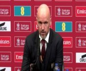 Manchester United boss Erik Ten Hag reacts to todays FA Cup performance against Coventry City which saw his side draw 3-3 ultimately leading to Extra Time and Penalties where they made it to the Finals winning 4-2 on penalties&#60;br/&#62;&#60;br/&#62;Wembley Stadium, London, UK
