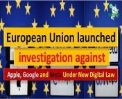 The European Union has launched investigations against Apple, Google and Meta under the new digital law, according to foreign media reports, the European Union has launched a large-scale investigation against Apple, Google and Meta under the digital law for the first time. As a result, large fines can be imposed against US companies.&#60;br/&#62;The six companies designated as market gatekeepers under the EU&#39;s landmark Digital Markets Act include Amazon, TikTok owner ByteDance and Microsoft. Apple and Meta&#39;s solutions honor their commitment to a fairer and more open digital space for European citizens and businesses.&#60;br/&#62;The European Union&#39;s antitrust regulator, the European Commission, said in a statement announcing the investigation that it suspects the steps companies have taken so far fall short of effective compliance. The CIA, whose members include three major companies, has criticized the European Union&#39;s probe as rash and thoughtless.&#60;br/&#62;European Union Competition Commissioner Margaret Vestiger emphasized the issue, saying that regulators were certainly not in a hurry to investigate the companies. Commissions under the new rules are expected to be 10 percent of a company&#39;s total global turnover. can impose fines of up to 20%, while in extreme cases, the EU can order companies to break up&#60;br/&#62;#EuropeanUnion&#60;br/&#62;#Investigation&#60;br/&#62;#DigitalLaw&#60;br/&#62;#Apple&#60;br/&#62;#Google&#60;br/&#62;#Meta&#60;br/&#62;#Fines&#60;br/&#62;#USCompanies&#60;br/&#62;#DigitalMarketsAct&#60;br/&#62;#MarketGatekeepers&#60;br/&#62;#Amazon&#60;br/&#62;#ByteDance&#60;br/&#62;#Microsoft&#60;br/&#62;#AntitrustRegulation&#60;br/&#62;#ComplianceIssues&#60;br/&#62;#CoalitionForAppFairness&#60;br/&#62;#EuropeanCommission&#60;br/&#62;#MargaretVestager&#60;br/&#62;#GlobalTurnover&#60;br/&#62;#BreakUpOrder