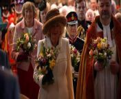 The Queen received goodwill messages for the King and Princess of Wales after she stood in for her husband during the historic Royal Maundy Service. Camilla went on a brief walkabout, meeting well-wishers outside after presenting Maundy money to community stalwarts during the service at Worcester Cathedral. Report by Blairm. Like us on Facebook at http://www.facebook.com/itn and follow us on Twitter at http://twitter.com/itn